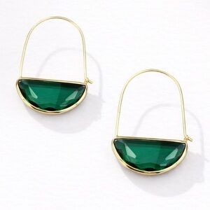 Crescent Gold and Green Glass Hoop Earrings
